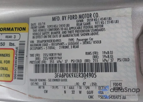 2014 Ford Fusion Titanium z USA, uszkodzony, nr VIN 3FA6P0K9XER304905